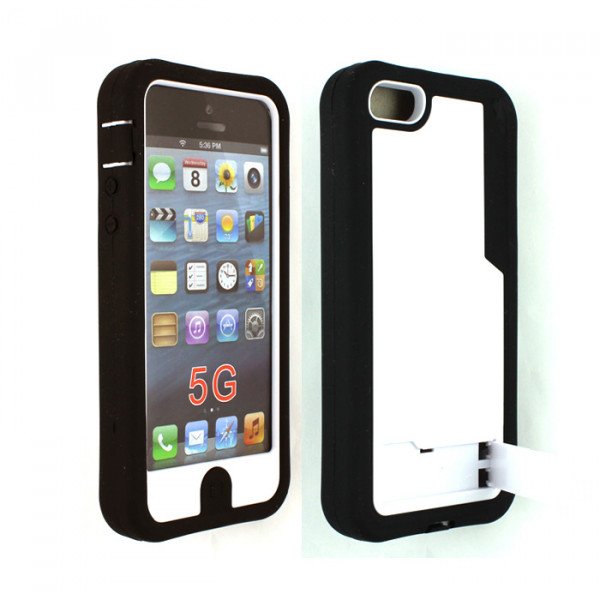 Wholesale iPhone 5 5S Tuff Hybrid Case with Stand (Black-White)